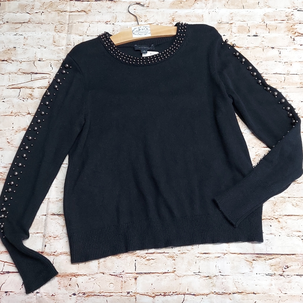 Ann Taylor Metallic Pearl Detail Pullover Sweater